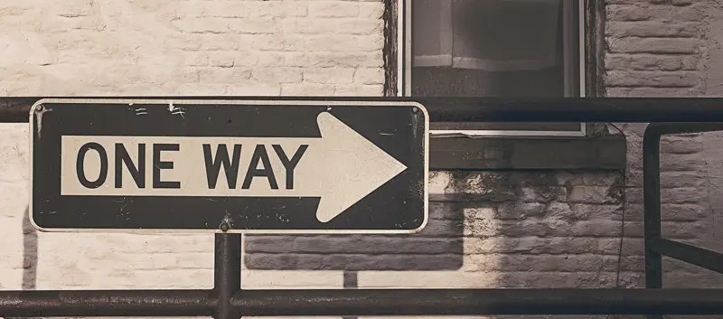 One way street sign.