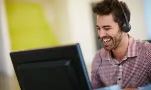 Man working at marketing agency on a video call.