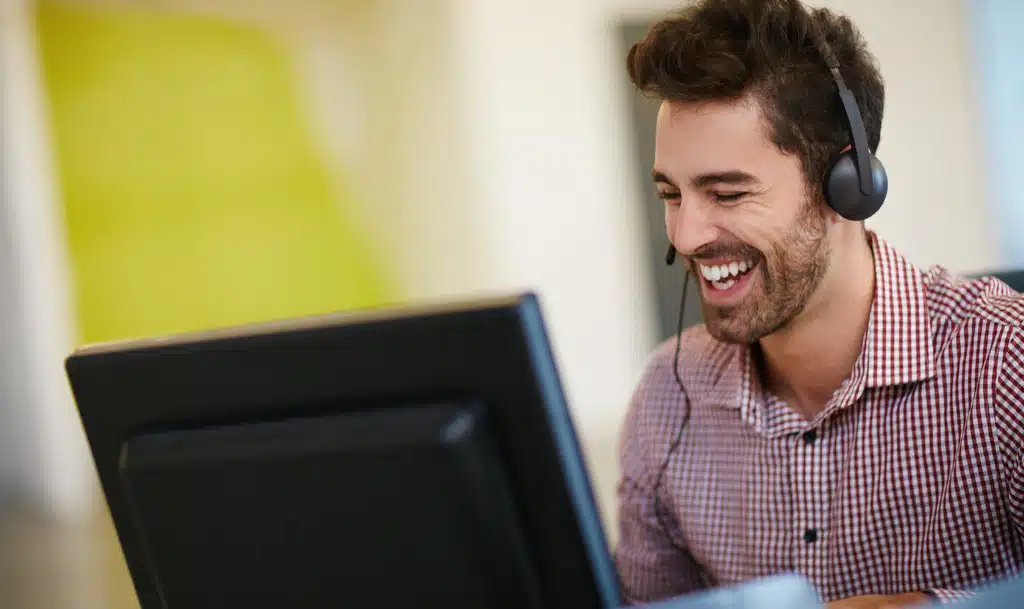 Man working at marketing agency on a video call.
