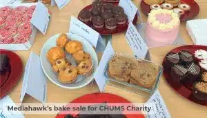 Image of Mediahawk's bake sale in 2023 with caption