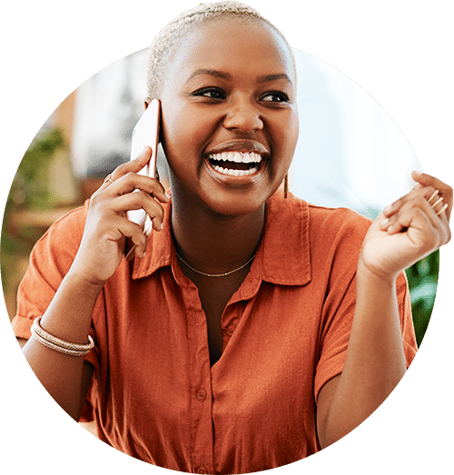 Lady on the phone smiling