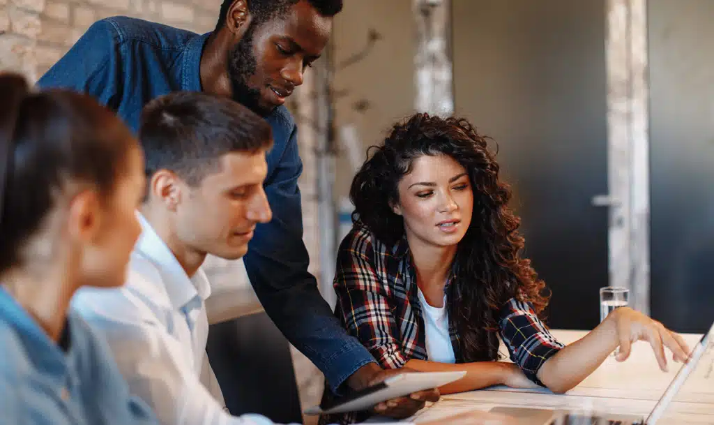 Marketers discussing inbound call tracking software.