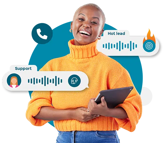 Lady holding a tablet with some graphical representations of marketing performance.