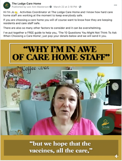 Screenshot of a care home's Facebook post.