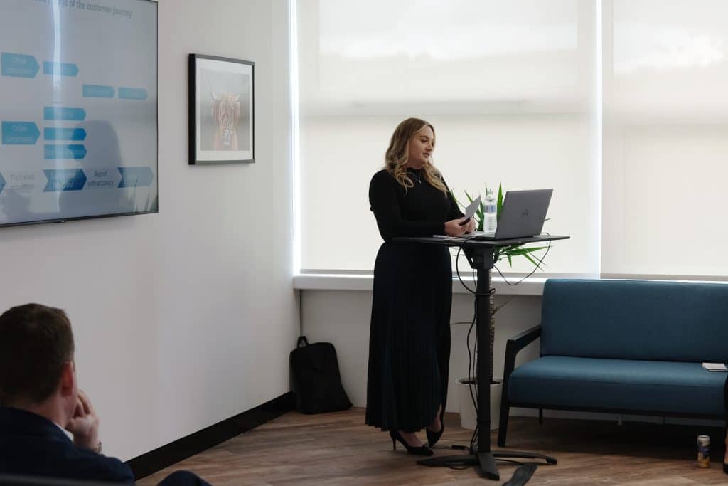 Natalie Sawford Smith speaking at Mediahawk's care seminar.